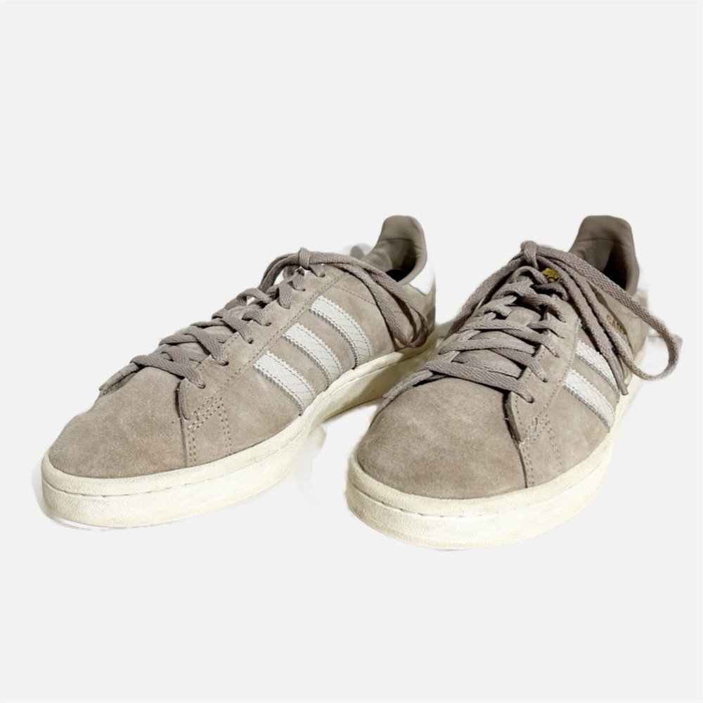 Adidas Campus Style Taupe Suede Leather Lace Up Sneakers Size 8.5 Gold Accents